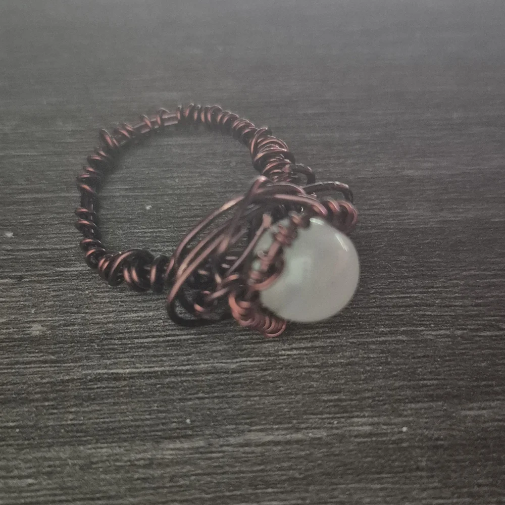 Handcrafted Copper Wire Wrapped Ring with Pearl - Picture 5 of 5